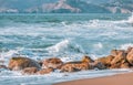 Beautiful landscape, sandy shore of the North Pacific Ocean near Sutro Baths in San Francisco, USA with a view of the Royalty Free Stock Photo