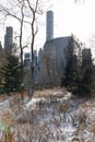 Beautiful Central Park Winter Landscape with Snow and the Midtown Manhattan Skyline in New York City Royalty Free Stock Photo