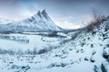 Beautiful landscape scene with Signaldalelva river and Otertinden mountain in background in Northern Norway . Sunset or sunrise Royalty Free Stock Photo