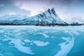 Beautiful landscape scene with Signaldalelva river and Otertinden mountain in background in Northern Norway . Sunset or sunrise Royalty Free Stock Photo