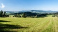 Beautiful landscape scenery with meadows, hills and countryside Royalty Free Stock Photo