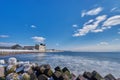 Beautiful landscape scenic of Hakodate coast at the end of Matsukura river to ocean