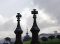 Beautiful landscape with sculpture between crosses