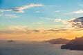 Beautiful landscape with sea and rocks, sunset on the Mediterranean sea.