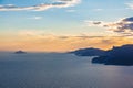 Beautiful landscape with sea and rocks, sunset on the Mediterranean sea.