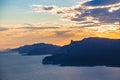 Beautiful landscape with sea and rocks, sunset on the Mediterranean sea. Royalty Free Stock Photo