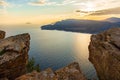 Beautiful landscape with sea and rocks, sunset on the Mediterranean sea. Royalty Free Stock Photo