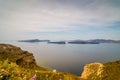 Beautiful landscape with sea view of the Nea Kameni, a small Greek island in the Aegean Sea near Santorini Royalty Free Stock Photo