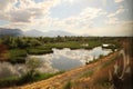 Beautiful landscape seen on the train ride in the Eastern Express, Dogu Ekspresi from Kars to Ankara, reflection of clouds in a