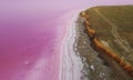 Beautiful landscape on the shores of a pink lake that has healing properties and a natural pink color Royalty Free Stock Photo