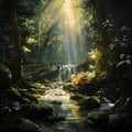 A beautiful landscape shot of a majestic waterfall cascading down through a lush tropical jungle Royalty Free Stock Photo