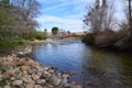 Beautiful landscape that shows the transition of seasons, from winter to spring, Kern River, Bakersfield, CA. Royalty Free Stock Photo