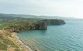 Beautiful landscape of Siberian Lake. Panoramic view of Cape Burhan, Khuzhir Bay. Olkhon island-heart of lake Baikal