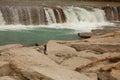 Beautiful landscape of small waterfall of city river