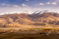 Beautiful landscape snow mountain and Tibetan village at Sichuan Province, China Royalty Free Stock Photo