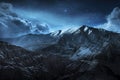 Beautiful landscape snow mountains at night on blue cloud and star background. Leh, Ladakh, IndiaDouble Exposure