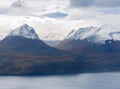 Beautiful landscape of snowcap mountains near Ushuaia with autumn colors