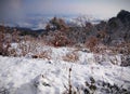 Beautiful landscape snowfall in pinath, Someshwar range of mountains Himalayas Royalty Free Stock Photo