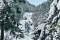 Beautiful landscape of the snowy mountain with its frozen waterfalls Royalty Free Stock Photo