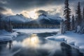 Incredible stunning scenery of Jasper National Park in winter