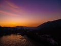 Beautiful landscape stones in mountain lake, reflection, blue sky and yellow sunlight in sunrise. Ukraine. Amazing scene Royalty Free Stock Photo