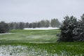 Beautiful landscape with sudden snowfall in May.