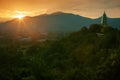 beautiful landscape sun rising sky and buddha pagoda in chonburi eastern thailand