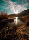 Beautiful landscape of sunrise over frozen lake Royalty Free Stock Photo