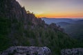 Beautiful landscape of sunset behind the mountains, Russia, Ural, Bashkortostan, Aygir, mountain range Karatash. Royalty Free Stock Photo