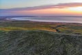 Beautiful landscape with sunset over saline lake Baskunchak