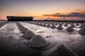 Beautiful landscape at sunset salt Farming. sea-salt production in the country,