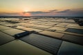 Beautiful landscape at sunset salt Farming. sea-salt production in the country,