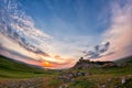 Beautiful landscape and a sunset sky over Enisala old stronghold citadel Royalty Free Stock Photo