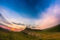 Beautiful landscape and a sunset sky over Enisala old stronghold citadel Royalty Free Stock Photo