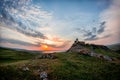 Beautiful landscape and a sunset sky over Enisala old stronghold citadel Royalty Free Stock Photo