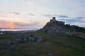 Beautiful landscape and a sunset sky over Enisala old stronghold citadel,Dobrogea,Romania Royalty Free Stock Photo