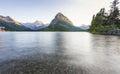 Beautiful landscape at Swiftcurrent Lake  when sunrise in Many Glacier area ,Montana`s Glacier National Park,Montana,usa Royalty Free Stock Photo