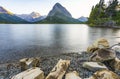 Beautiful landscape at Swiftcurrent Lake  when sunrise in Many Glacier area ,Montana`s Glacier National Park,Montana,usa Royalty Free Stock Photo