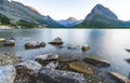 Beautiful landscape at Swiftcurrent Lake when sunrise in Many Glacier area ,Montana`s Glacier National Park,Montana,usa