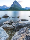 Beautiful landscape at Swiftcurrent Lake  when sunrise in Many Glacier area ,Montana`s Glacier National Park,Montana,usa Royalty Free Stock Photo