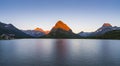 Beautiful landscape at Swiftcurrent Lake  when sunrise in Many Glacier area ,Montana`s Glacier National Park,Montana,usa Royalty Free Stock Photo