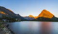 Beautiful landscape at Swiftcurrent Lake  when sunrise in Many Glacier area ,Montana`s Glacier National Park,Montana,usa Royalty Free Stock Photo