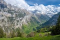 Amazing view on Alps mountains from Murren Lauterbrunnen in Switzerland Royalty Free Stock Photo