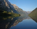 Summer morning at lake Klontalersee, Switzerland. Mountain range Royalty Free Stock Photo