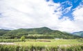 Beautiful landscape of Takayama mura at sunny summer or spring day and blue sky in Kamitakai District in northeast Nagano Royalty Free Stock Photo