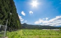 Beautiful landscape of Takayama mura at sunny summer or spring day and blue sky in Kamitakai District in northeast Nagano Royalty Free Stock Photo