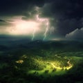 Beautiful landscape with thunderstorm in the sky - 3D rendering
