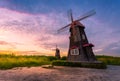 Beautiful landscape and traditional windmills, incheon South Korea, Sorae ecology wetland park Royalty Free Stock Photo