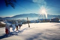 Winter in Pestera Village, Piatra Craiului national park, Brasov, Romania Royalty Free Stock Photo