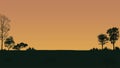 Beautiful landscape of trees in the hill at sunset. flat illustration. cows illustration